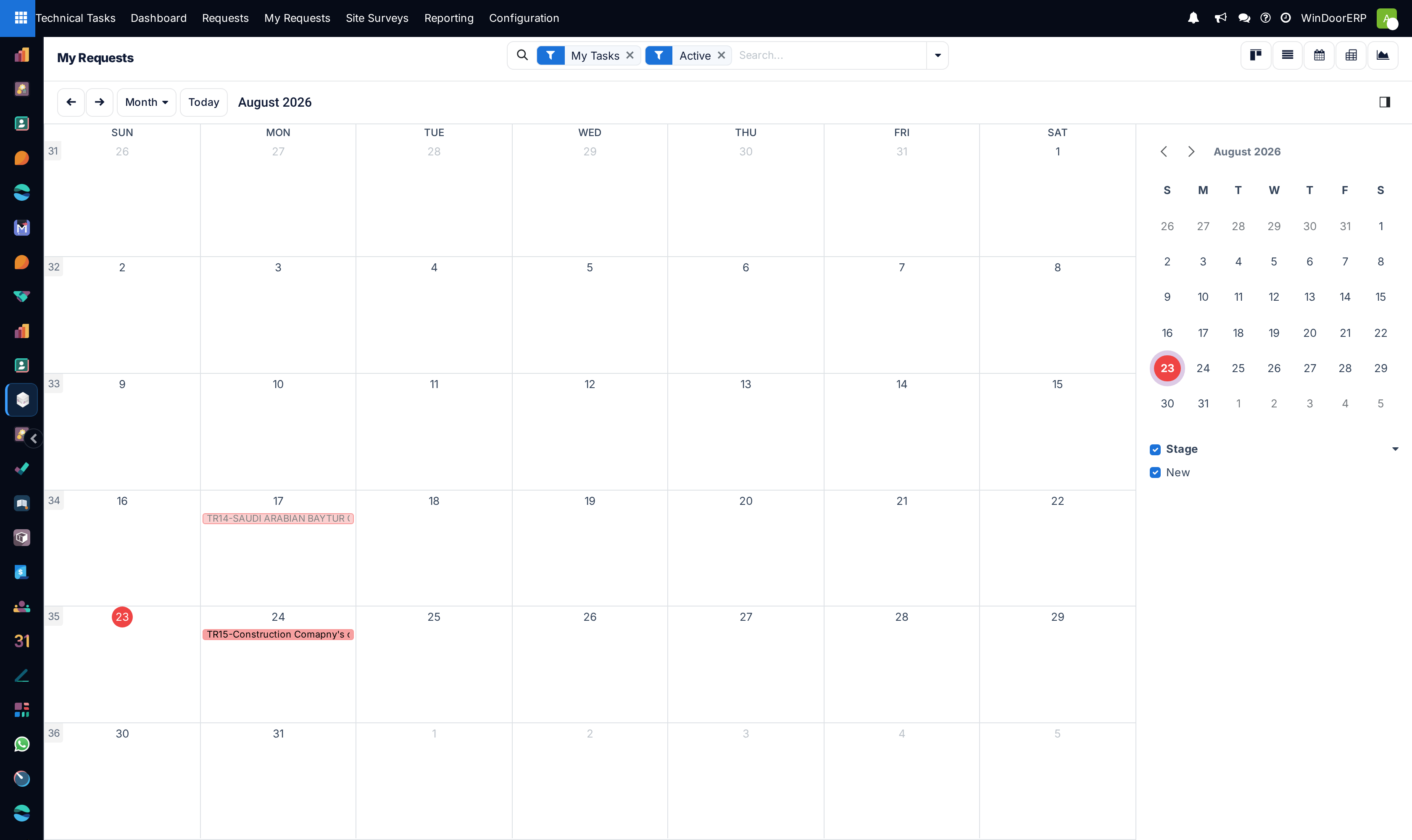 My technical tasks work calendar showing submittal deadlines