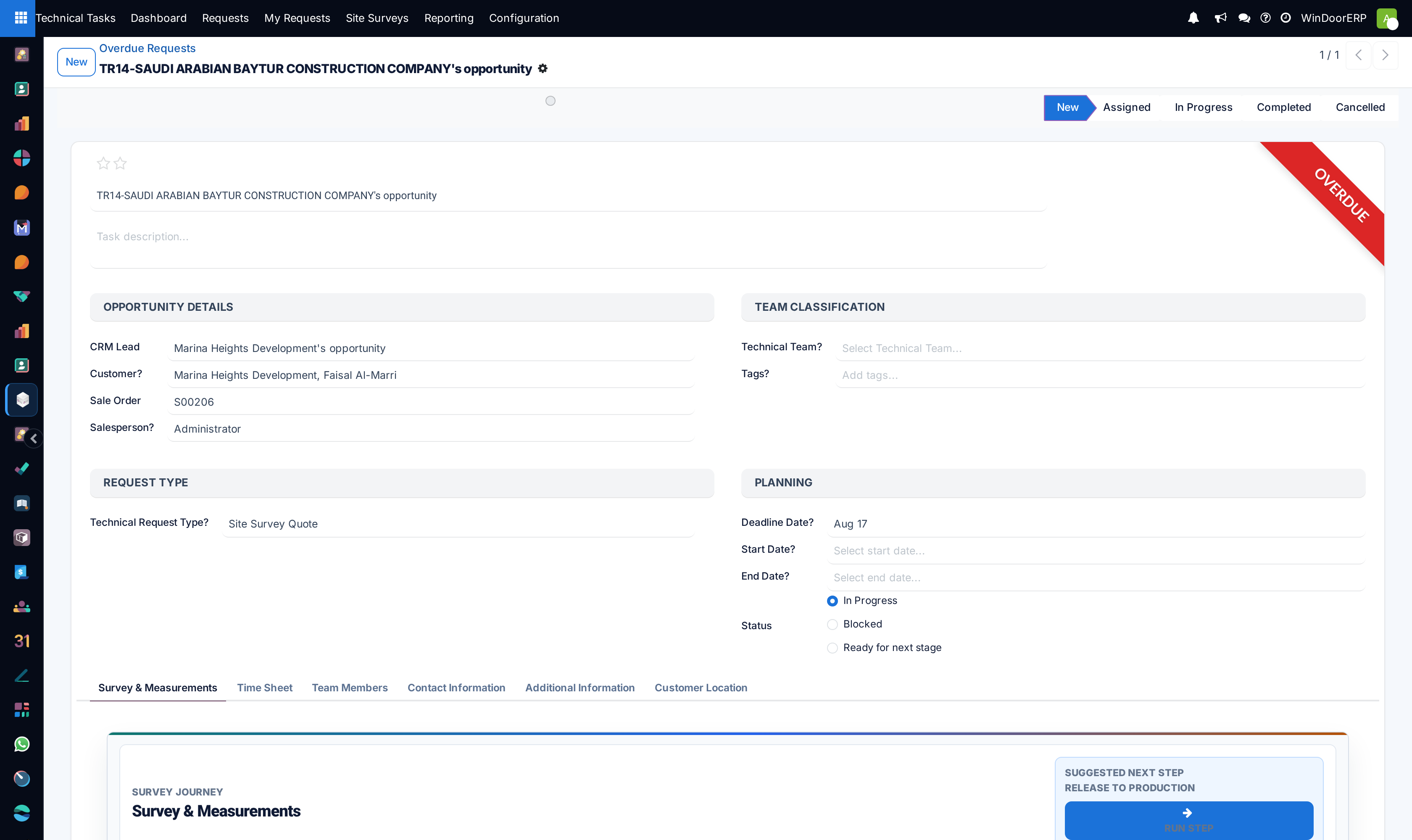 Overdue request detail form with escalation audit notes and revised deadline settings