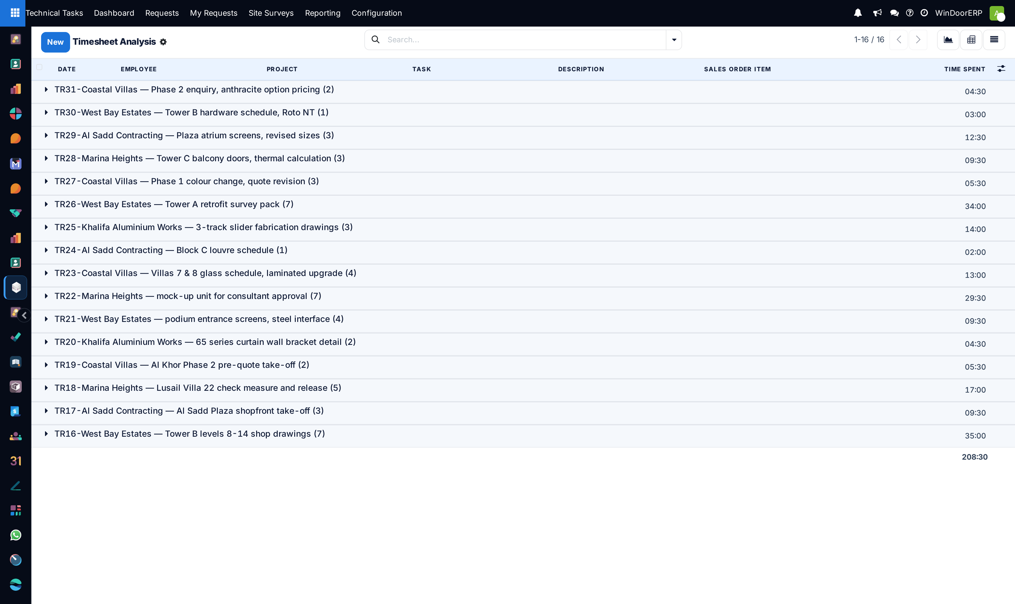 Engineering timesheets audit log showing recorded drafting hours