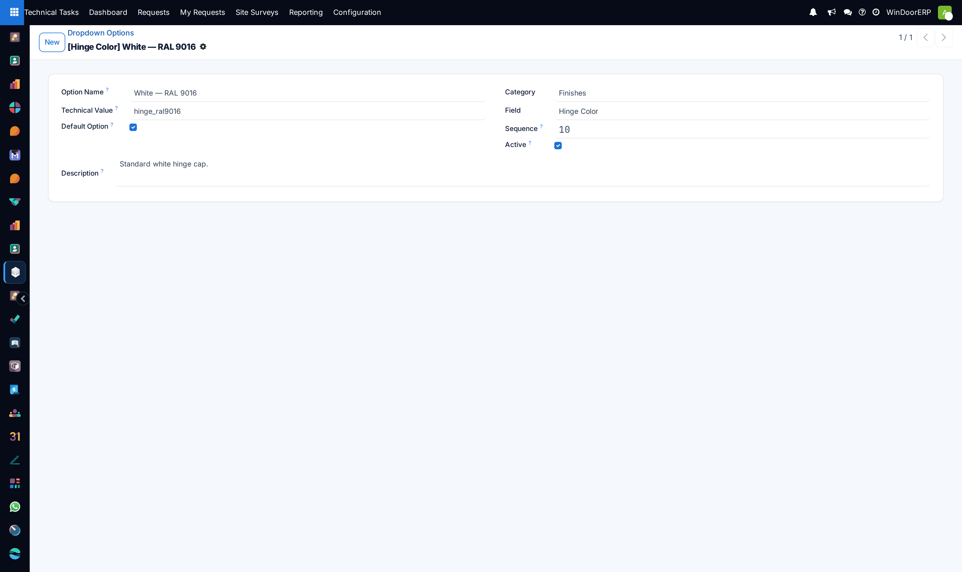 Dropdown option editor with code, Arabic translation, and sort sequence