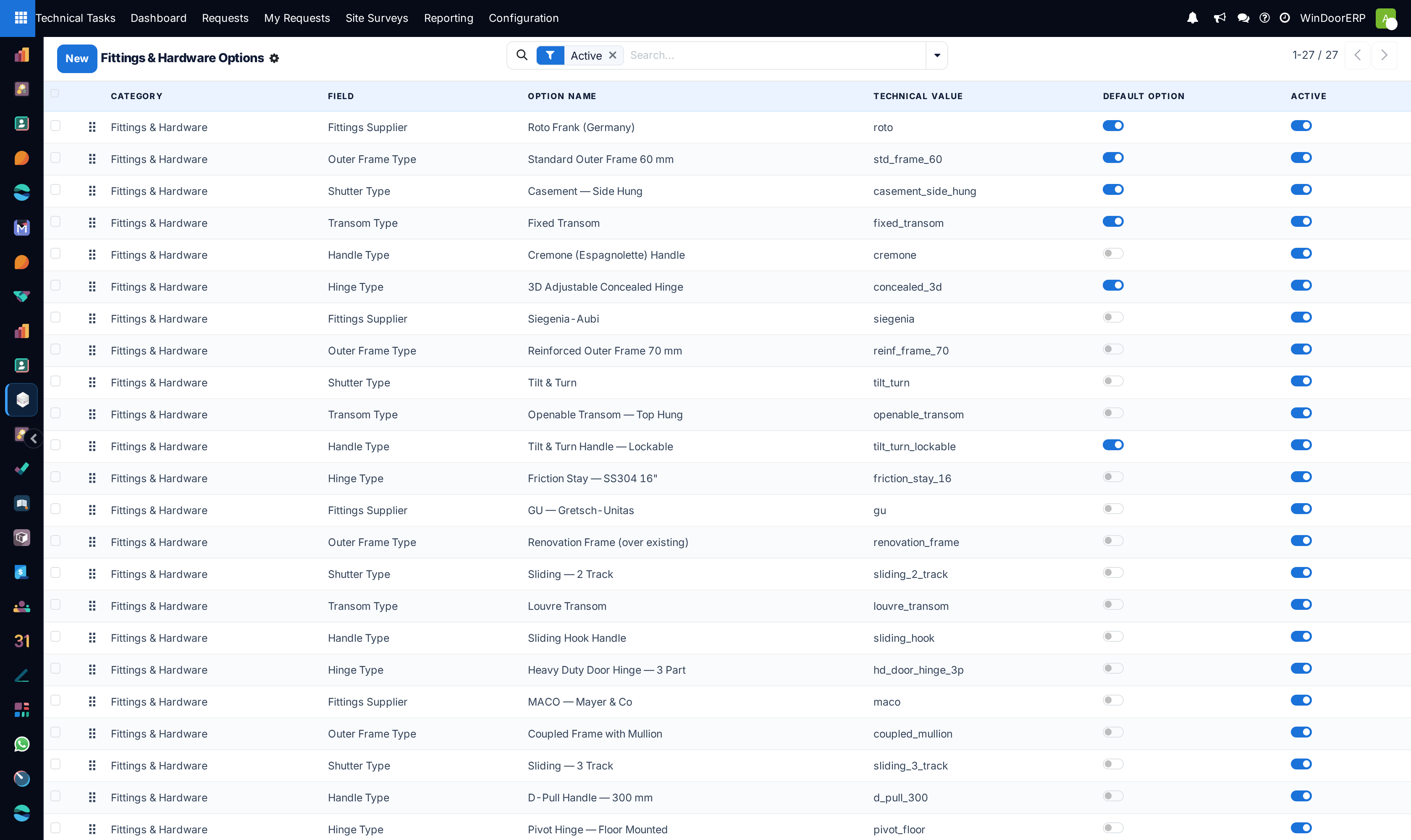 Hardware fittings and accessories dropdown list