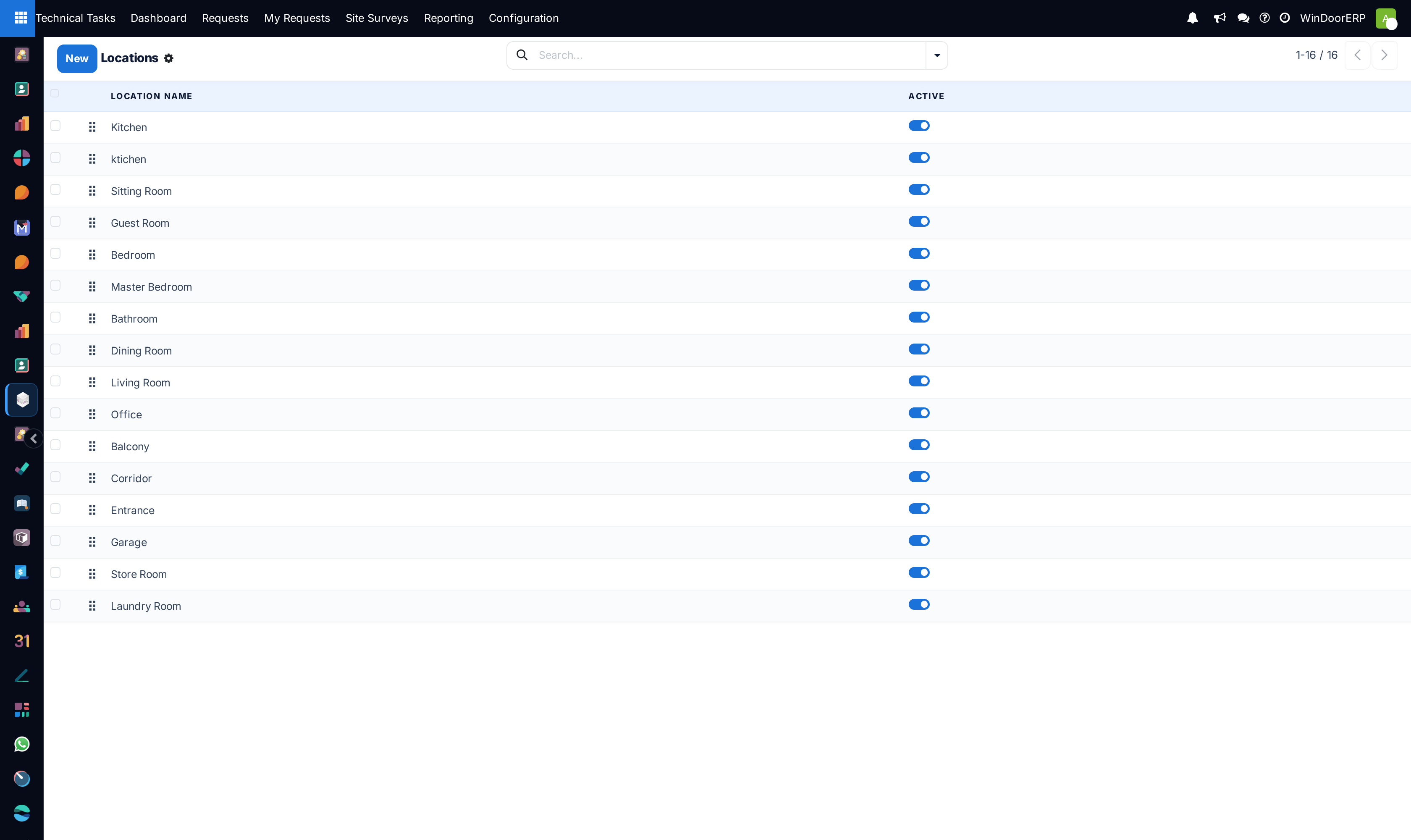 Room locations and architectural zones dropdown catalog