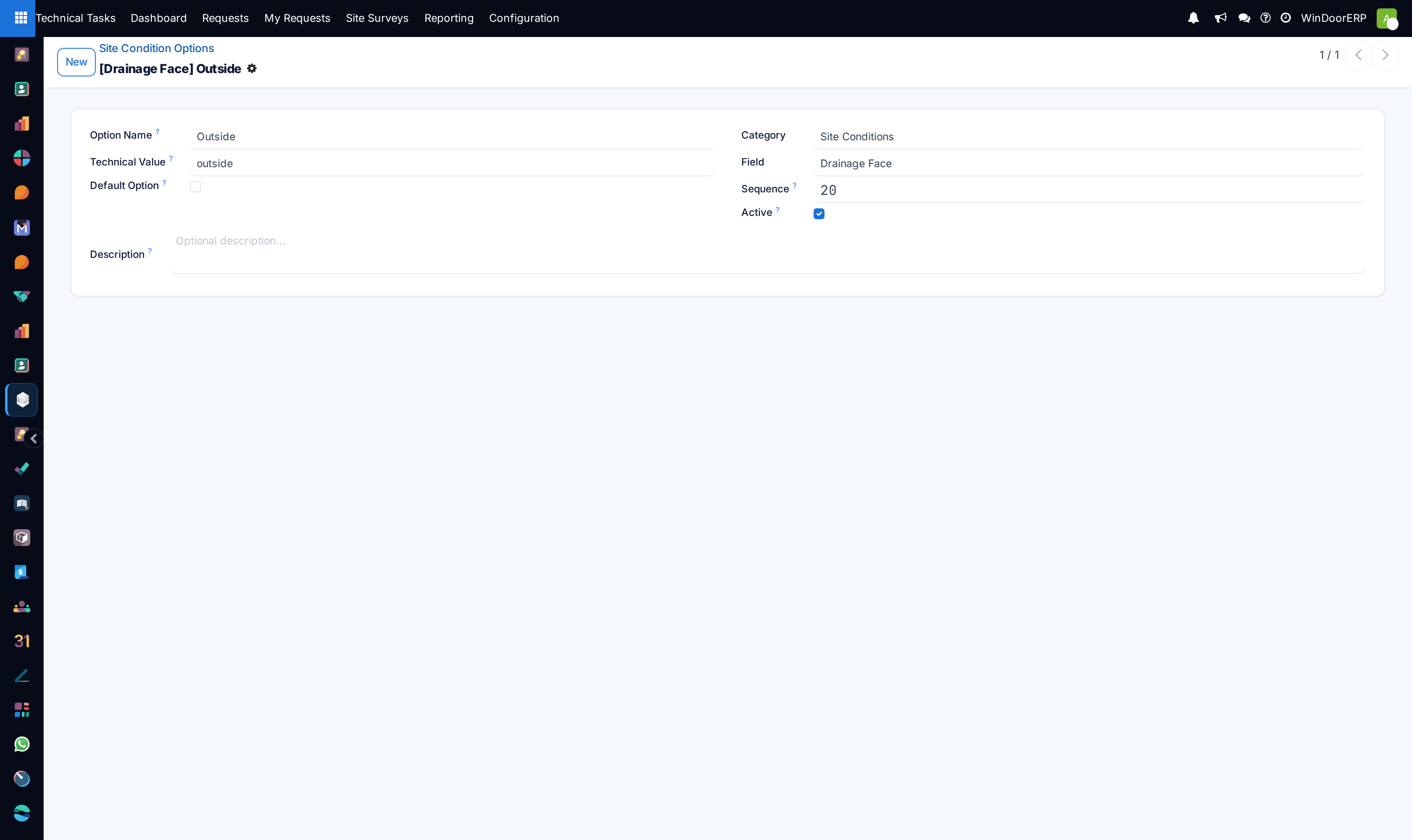 Site condition option profile defining whether state is approved for production survey