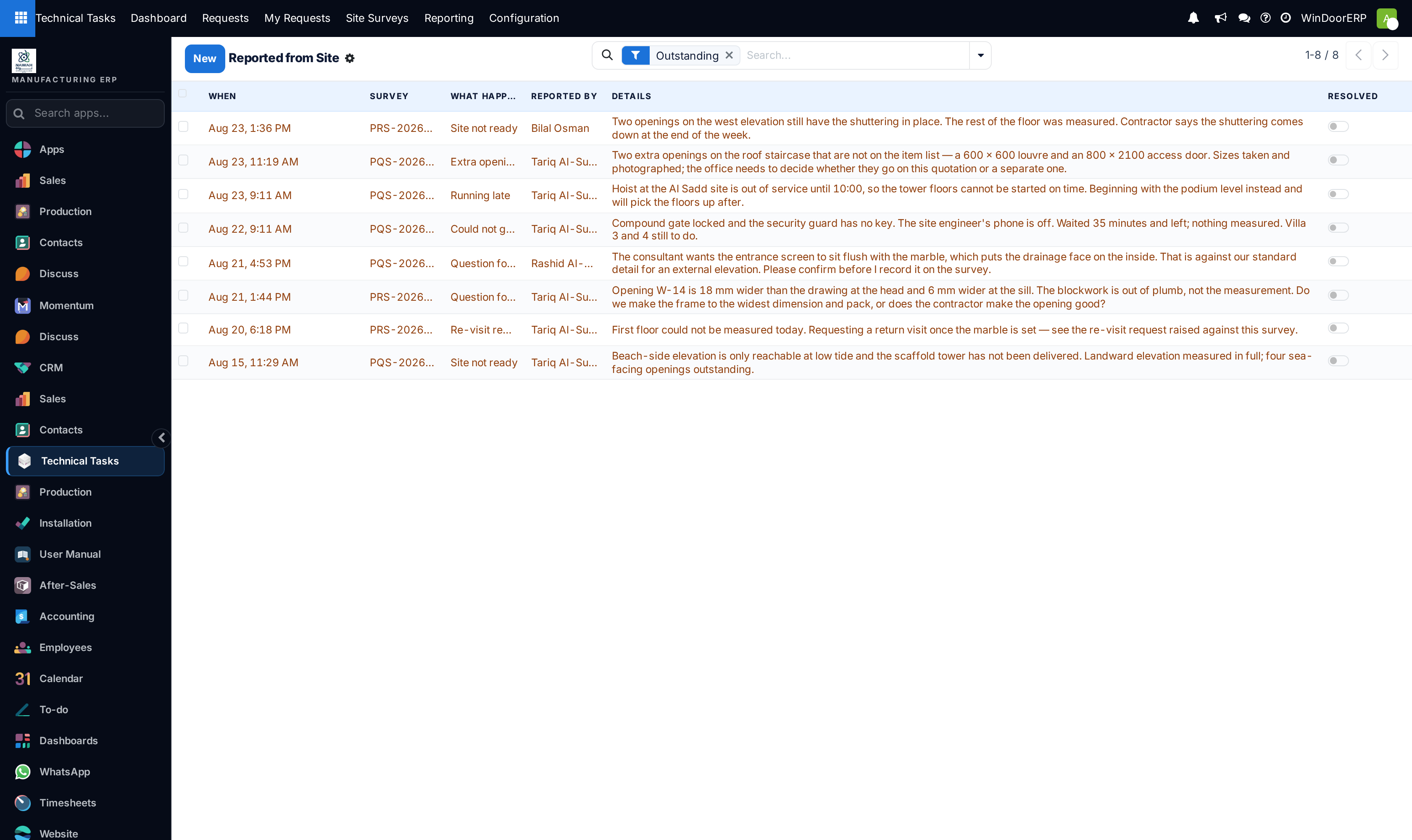 Reported from site live field observation feed showing obstacle photos and technician notes