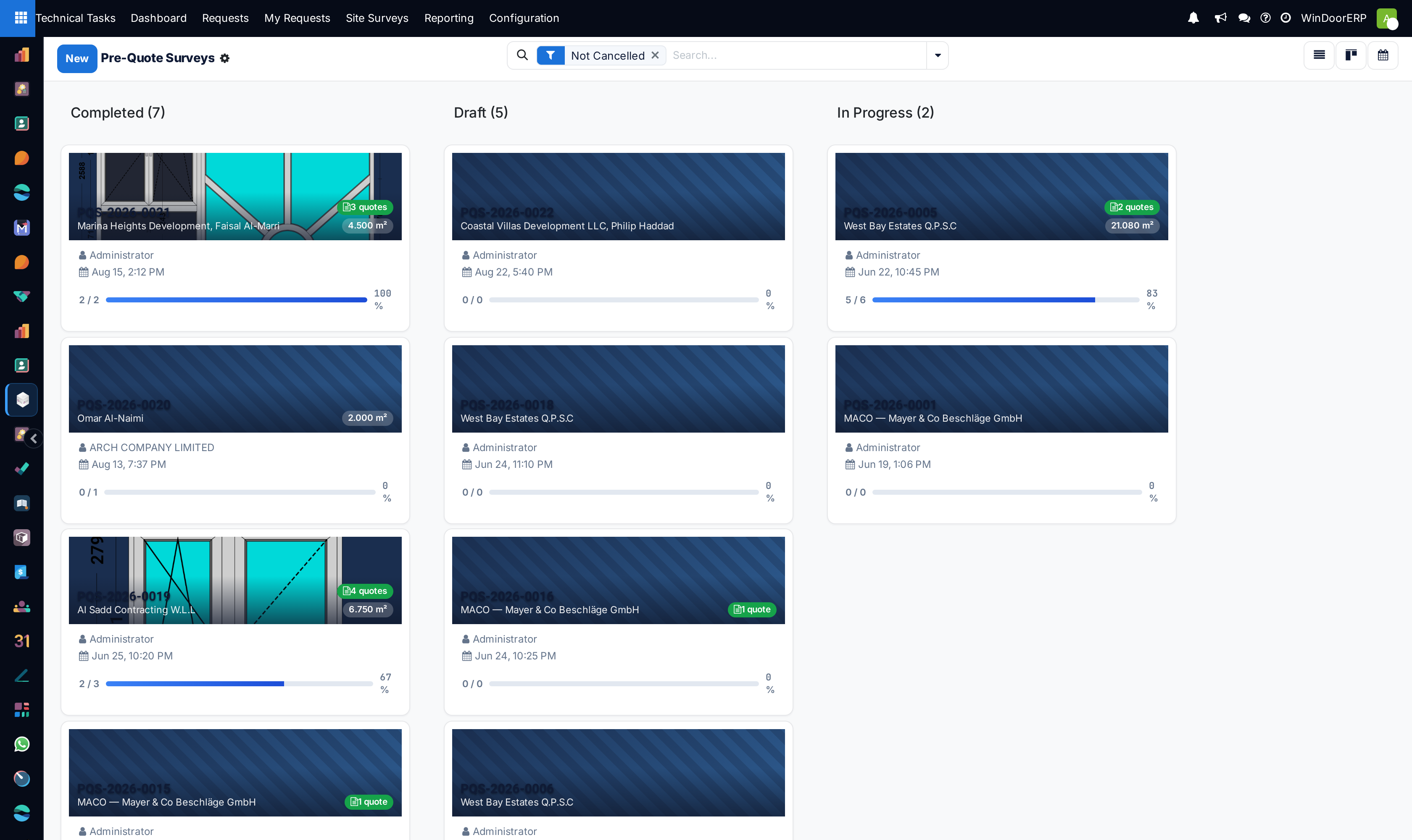 Pre-quote surveys kanban board tracking estimation stages