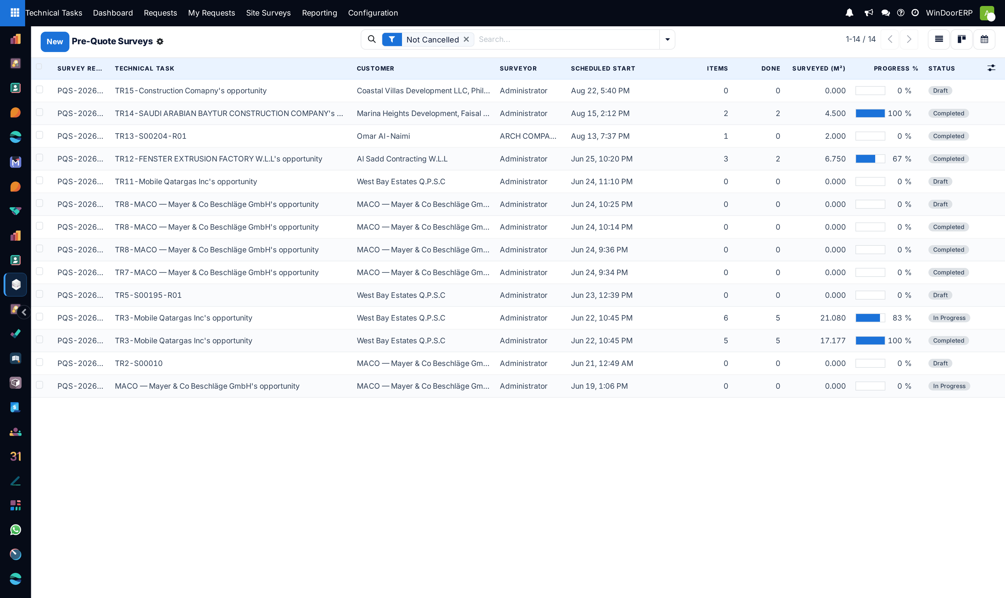 Pre-quote surveys queue list used by sales estimators