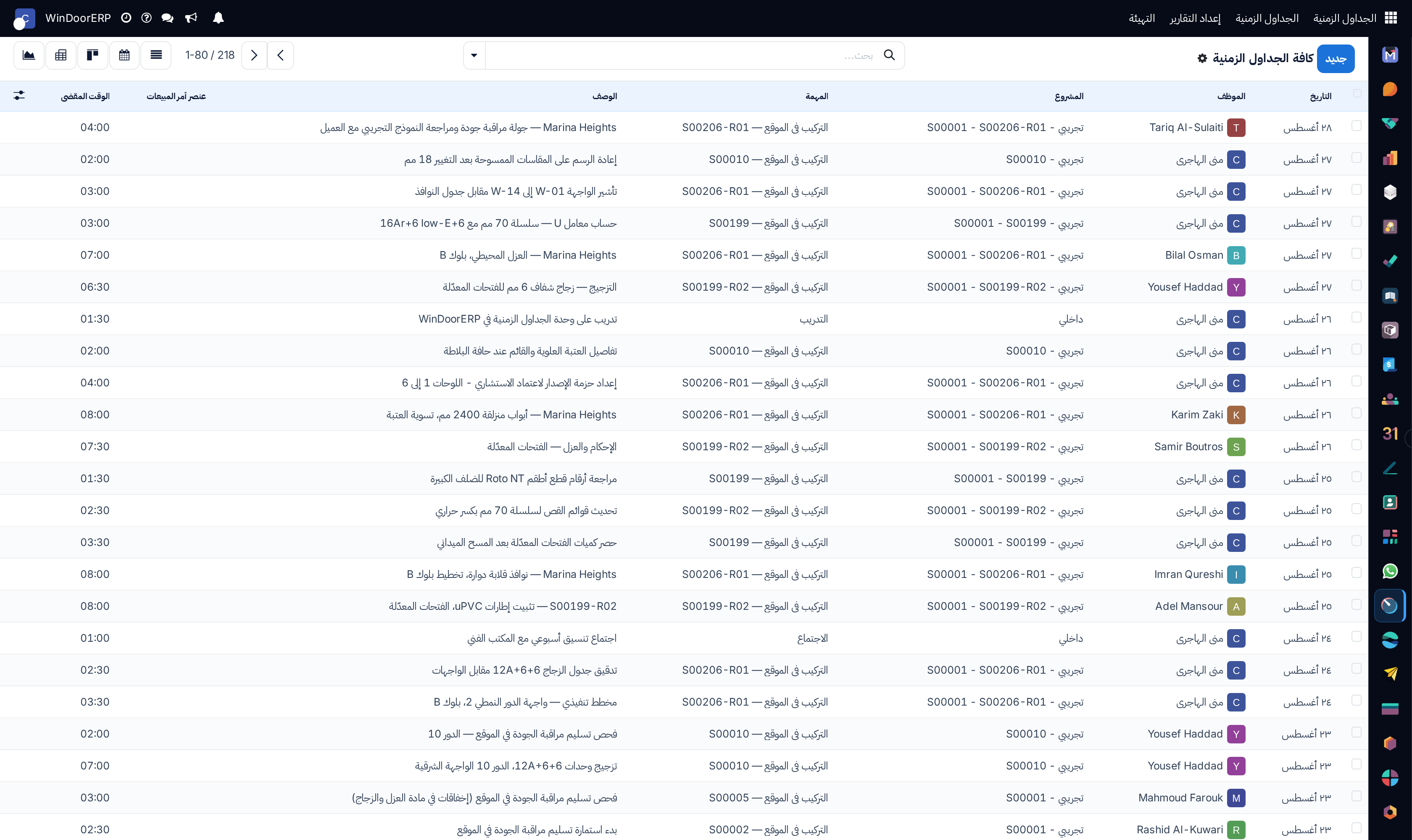 All timesheets administrative master registry list