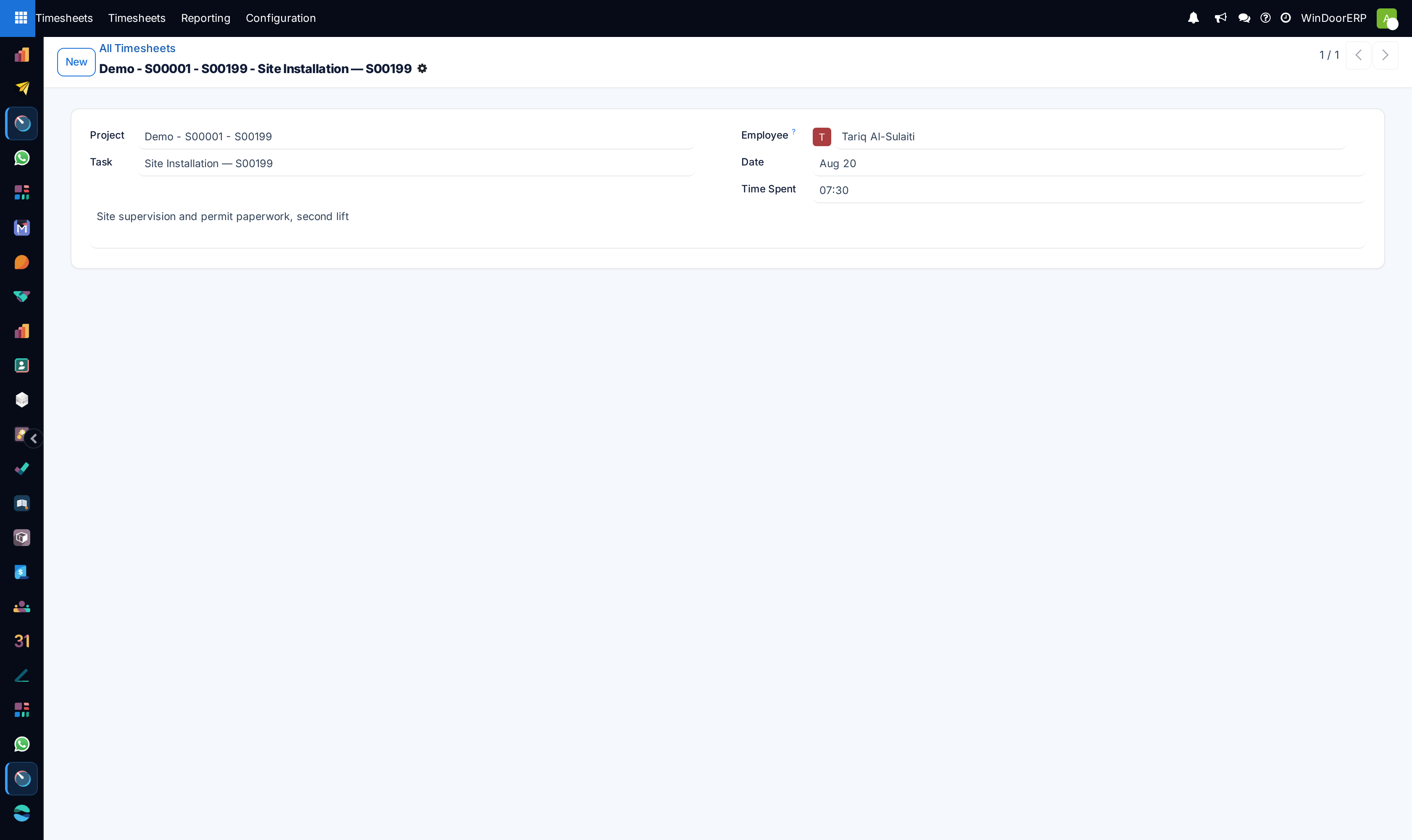 Timesheet entry detail editor form