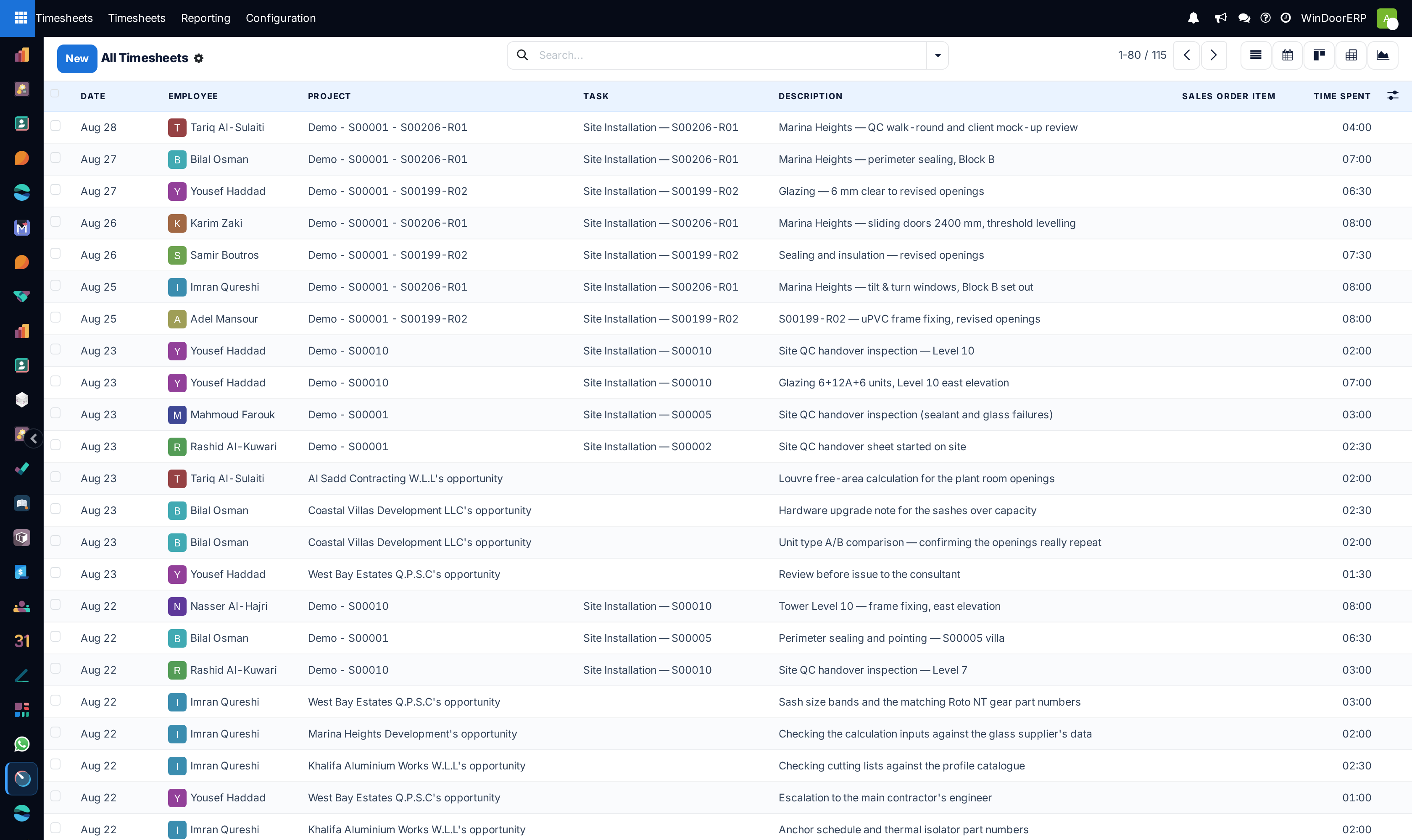 All timesheets administrative master registry list