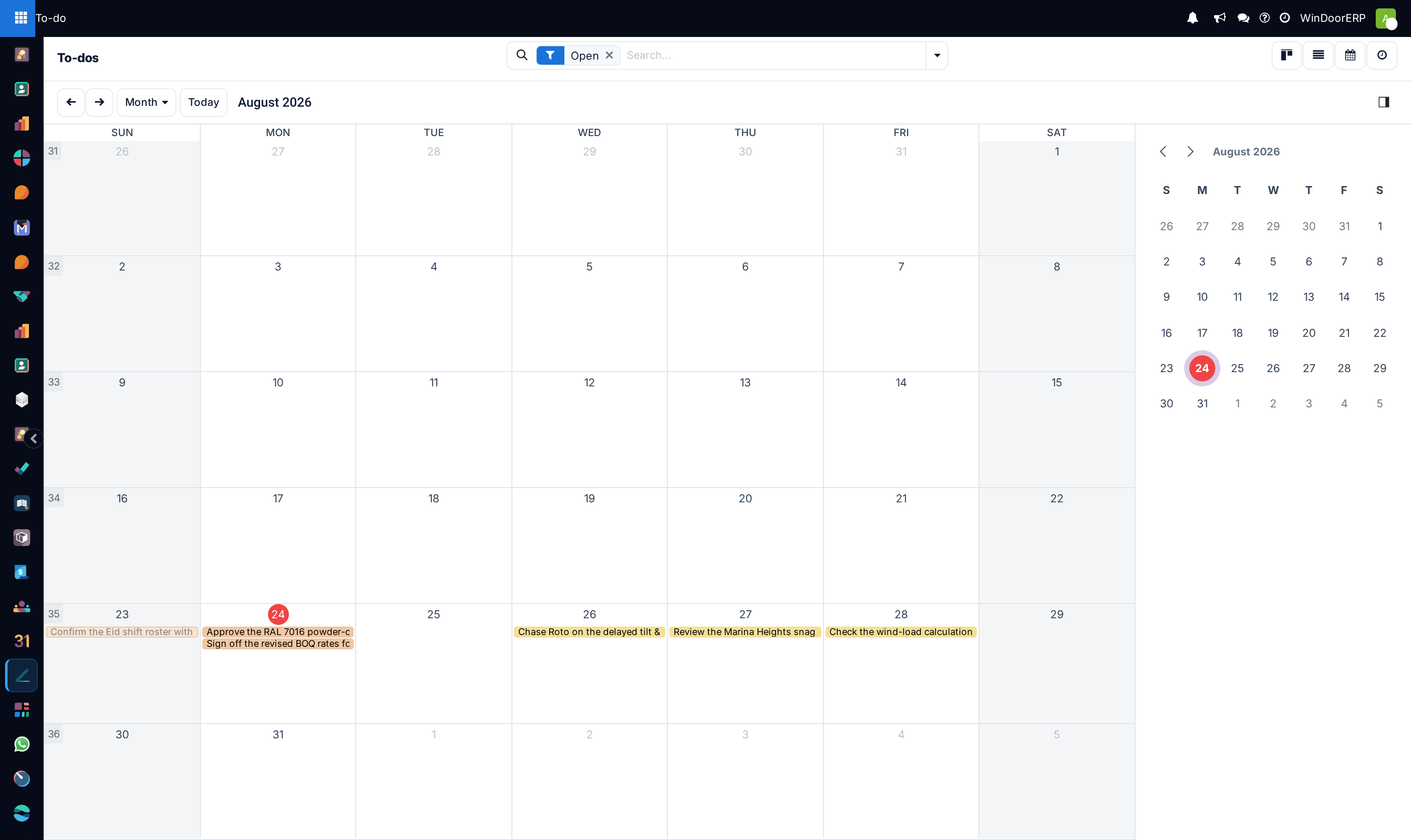 Personal to-do tasks scheduled on calendar view