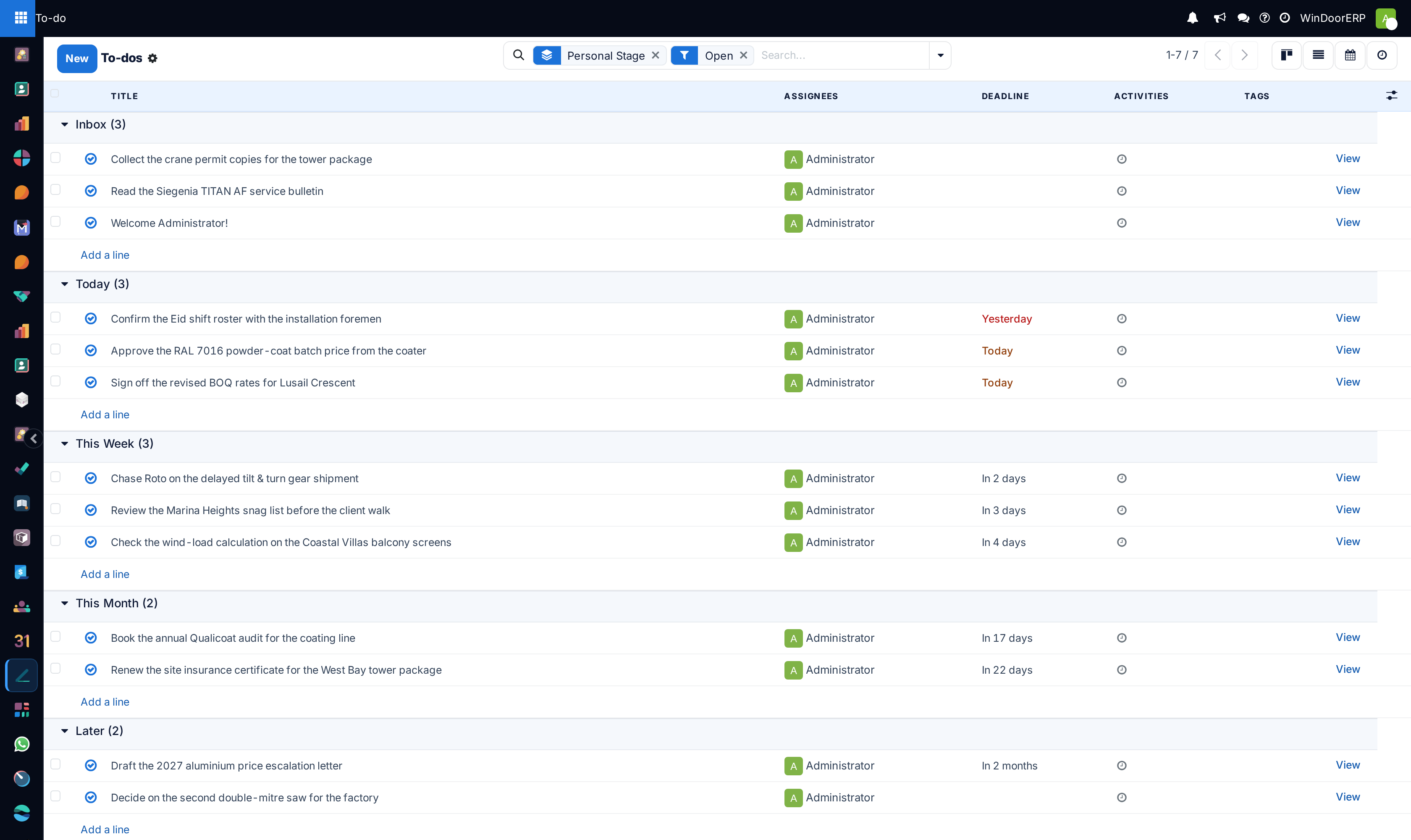 Personal to-do tasks list view with due dates and tags