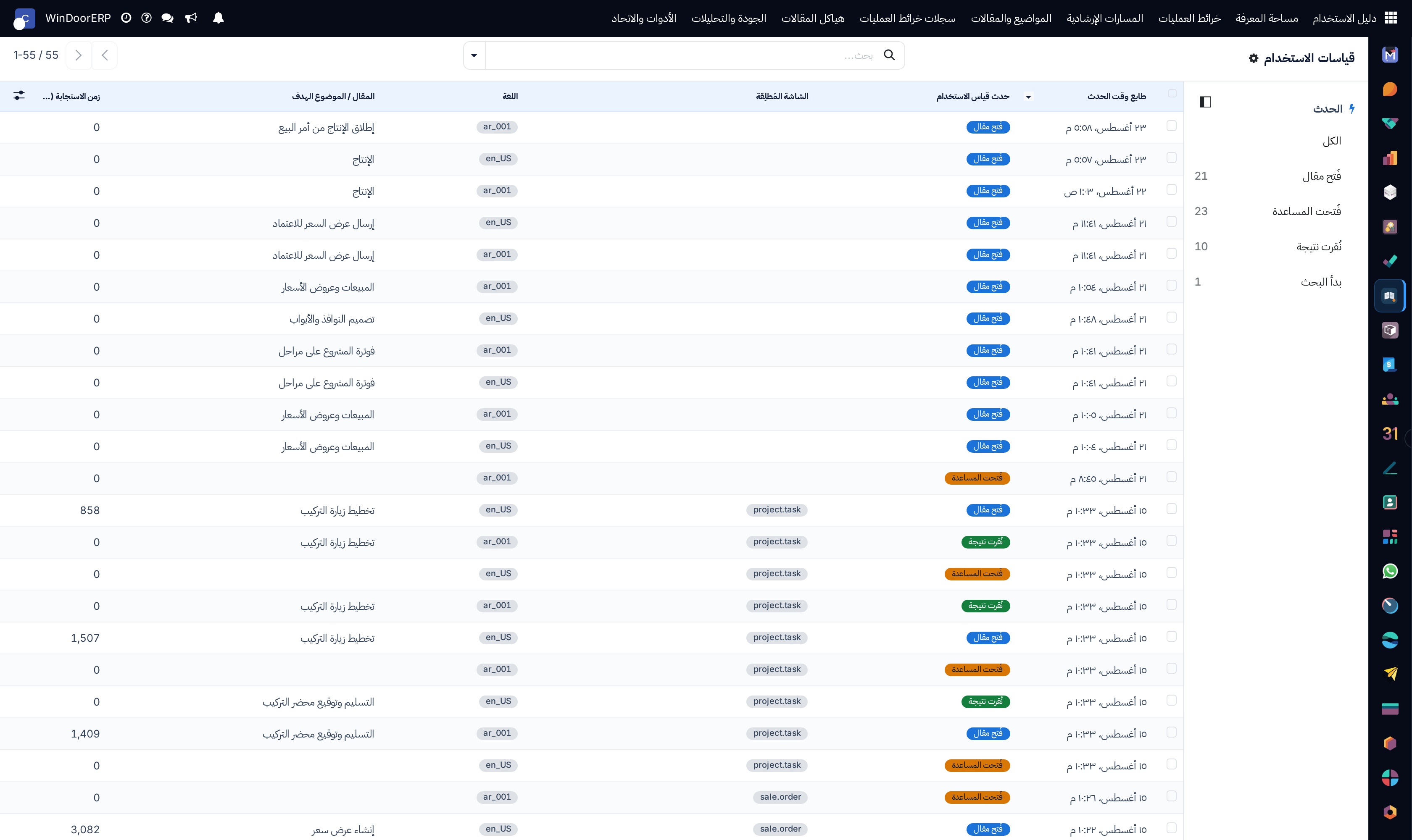 Article readership telemetry logs list