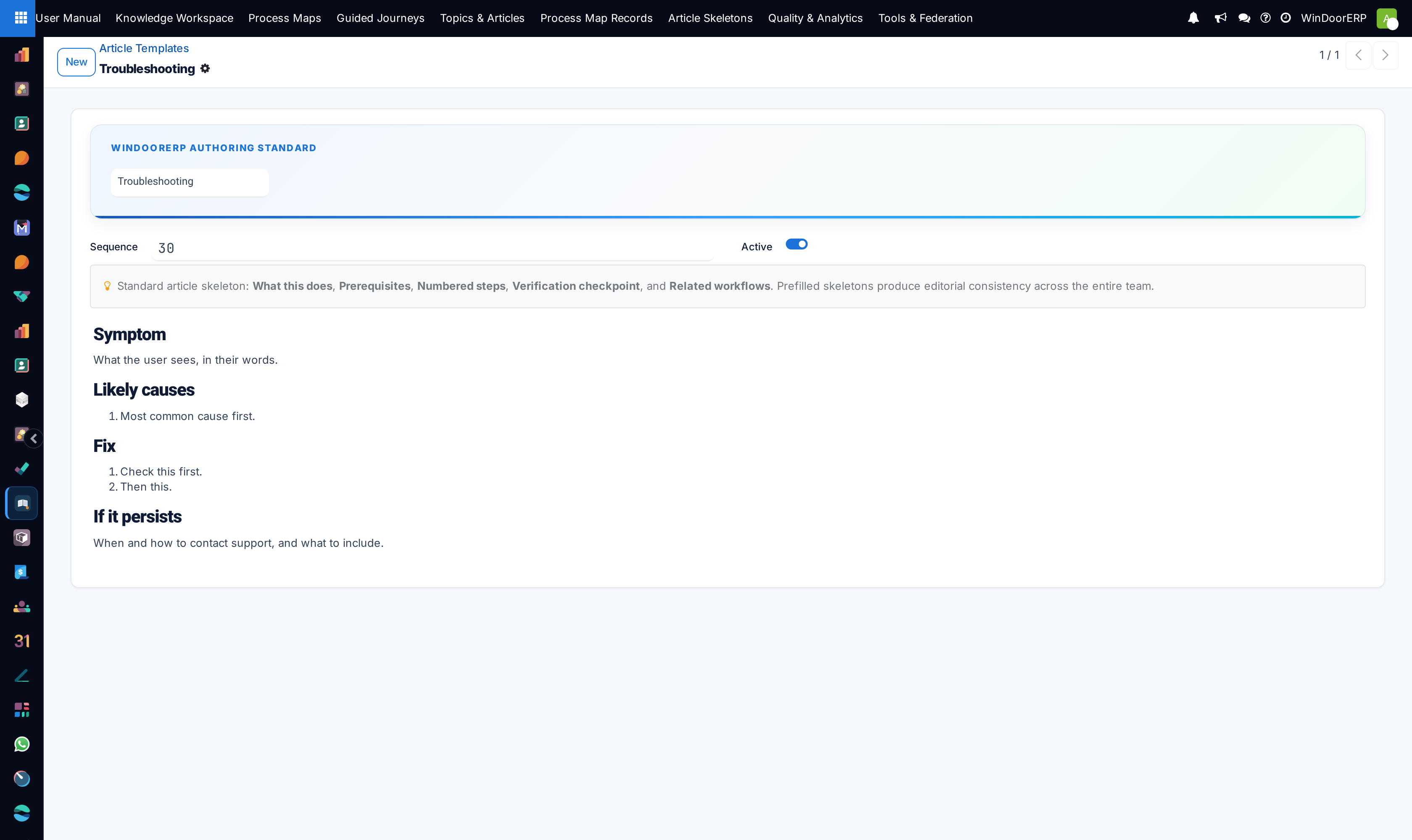 Article blueprint template editor