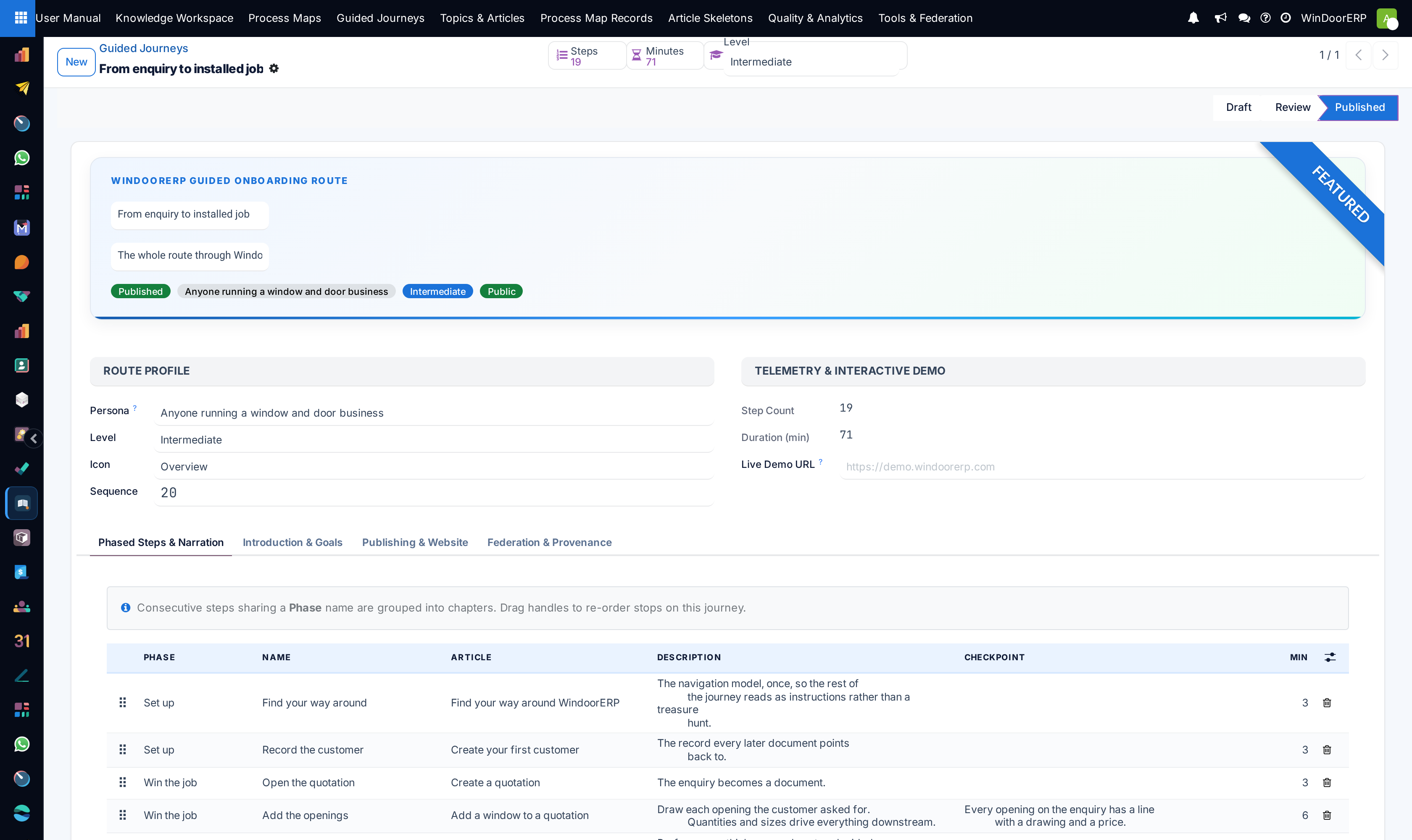 Guided journey milestone editor with step progression targets