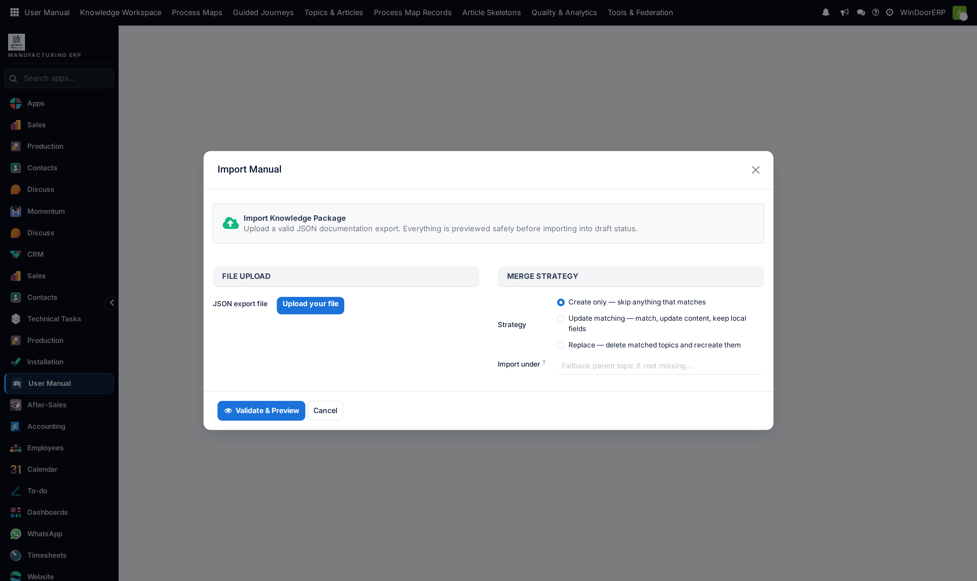 Documentation zip package import tool wizard