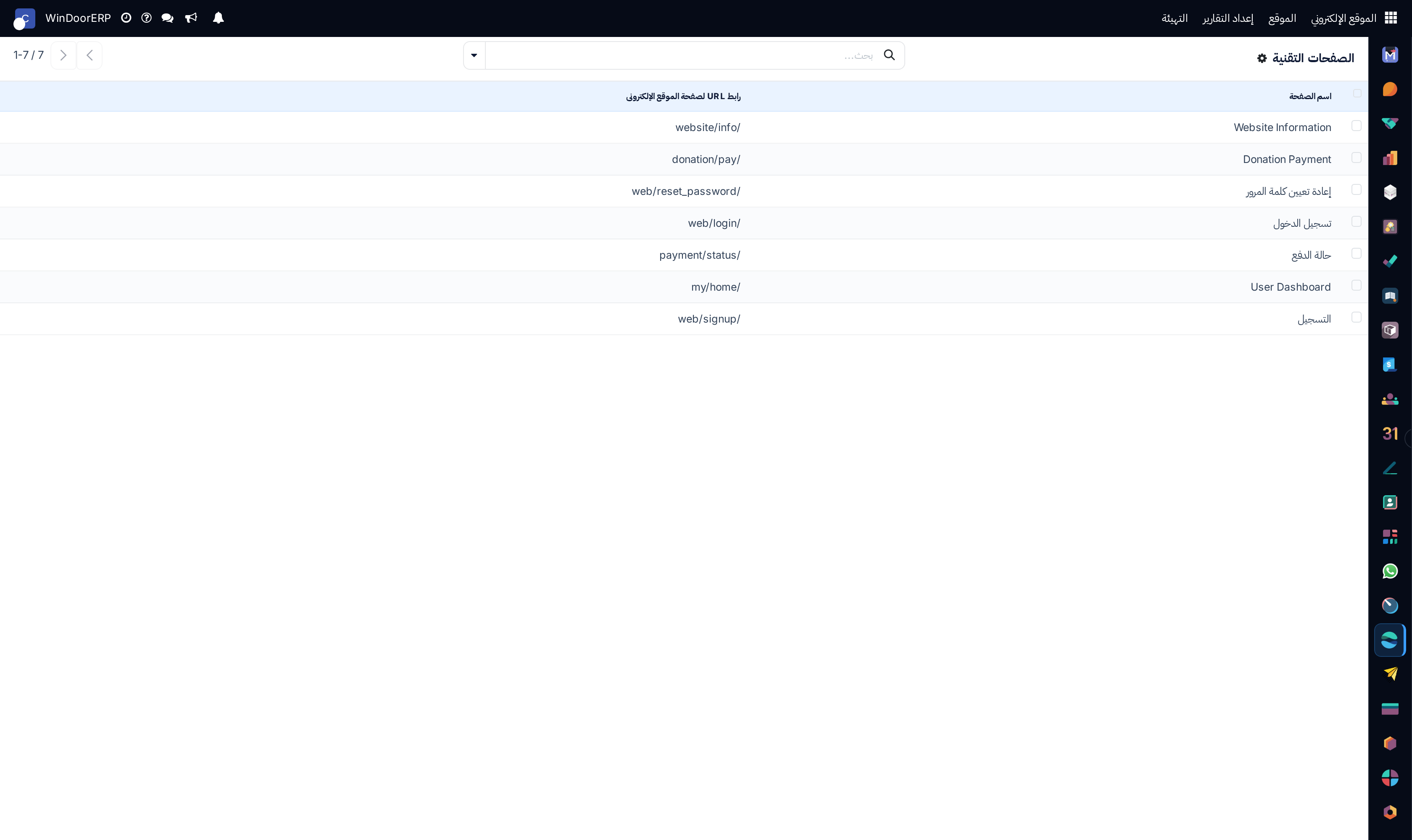 Technical and system web pages registry