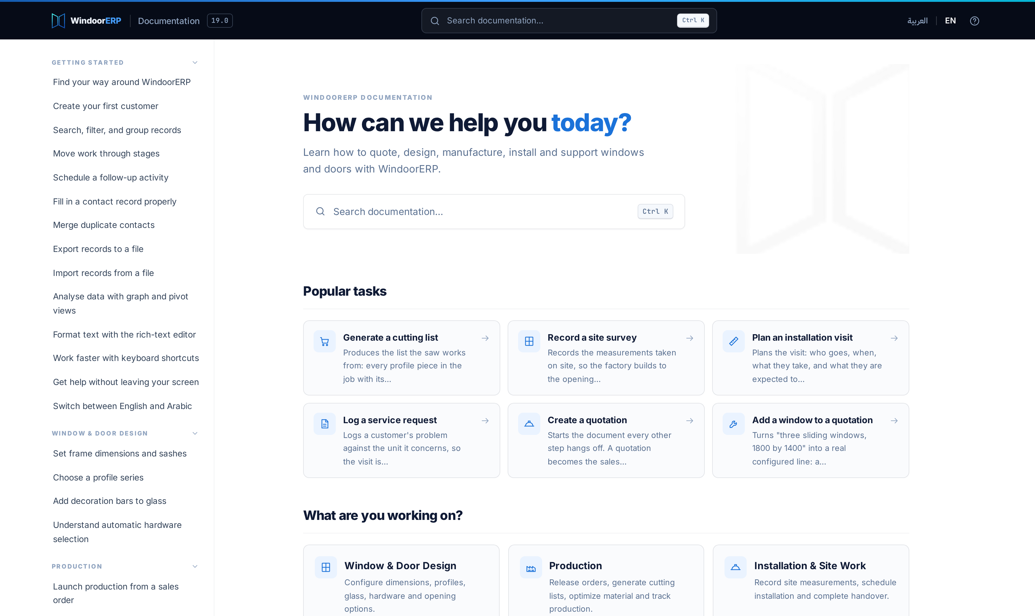 Help centre search and topic card directory on desktop