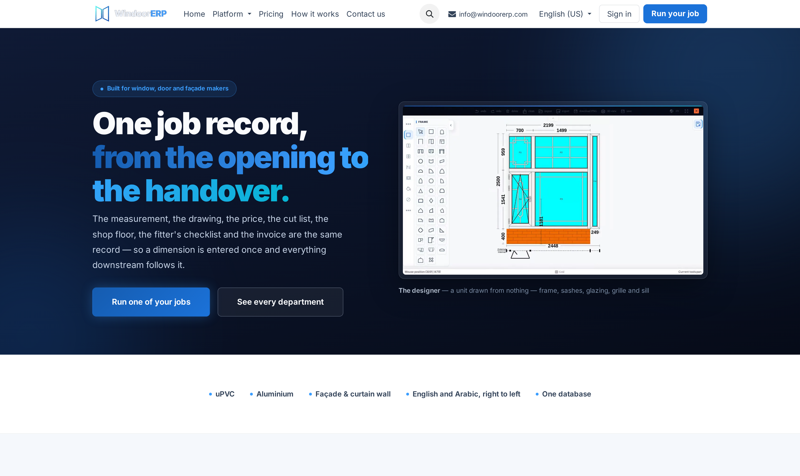 WindoorERP corporate homepage hero fold on desktop with live system metrics