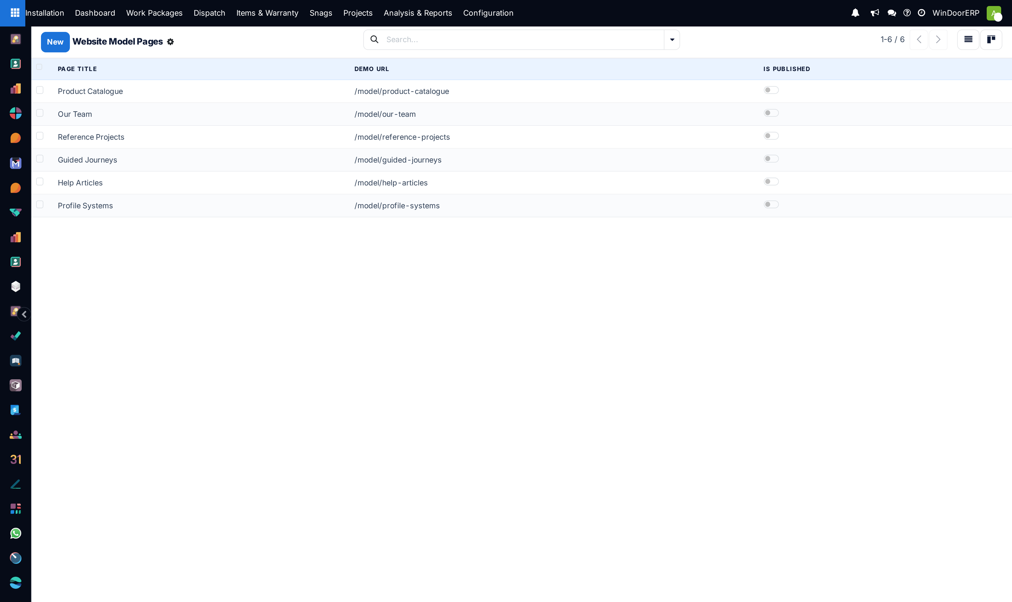 Dynamic model pages list