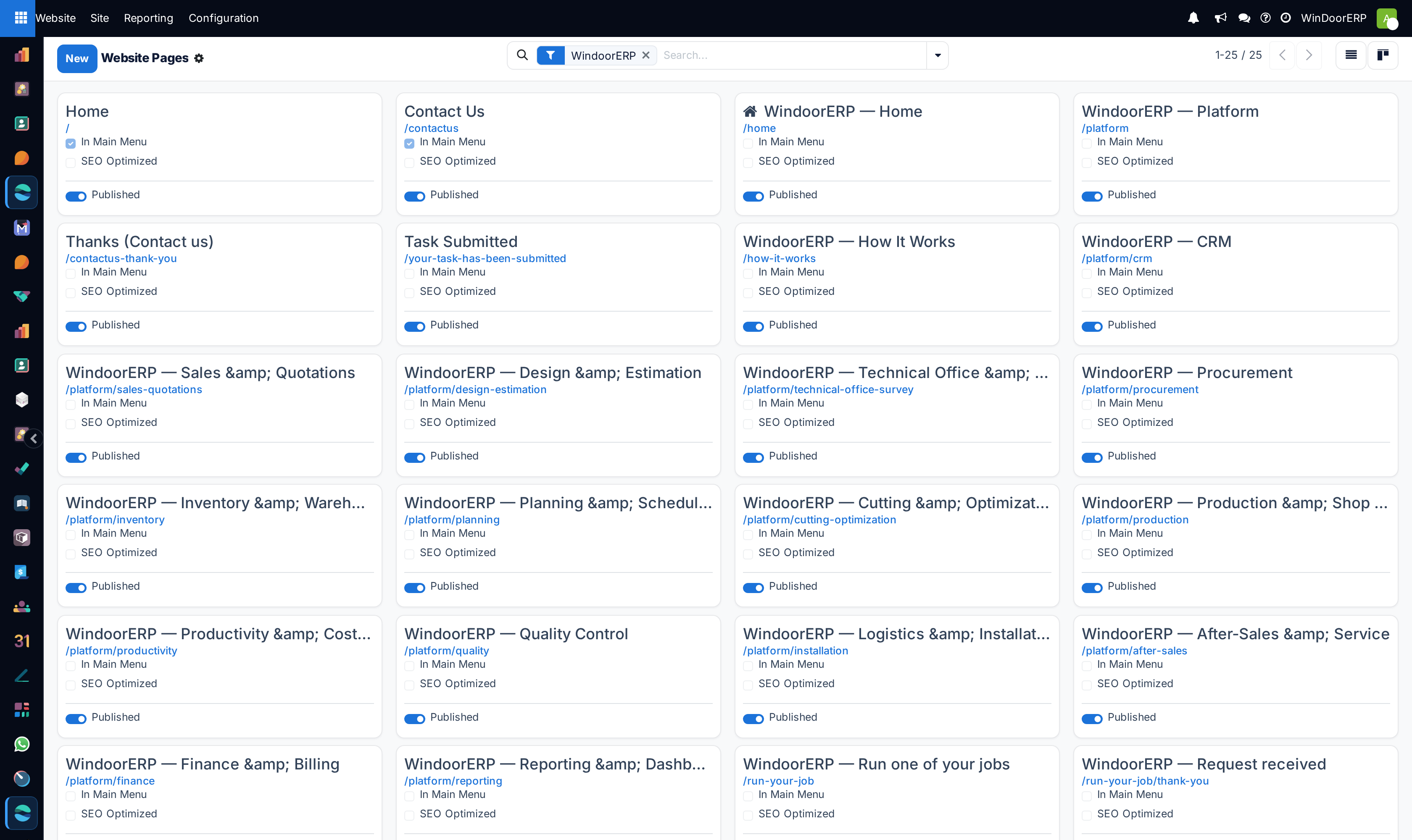 Website pages kanban cards