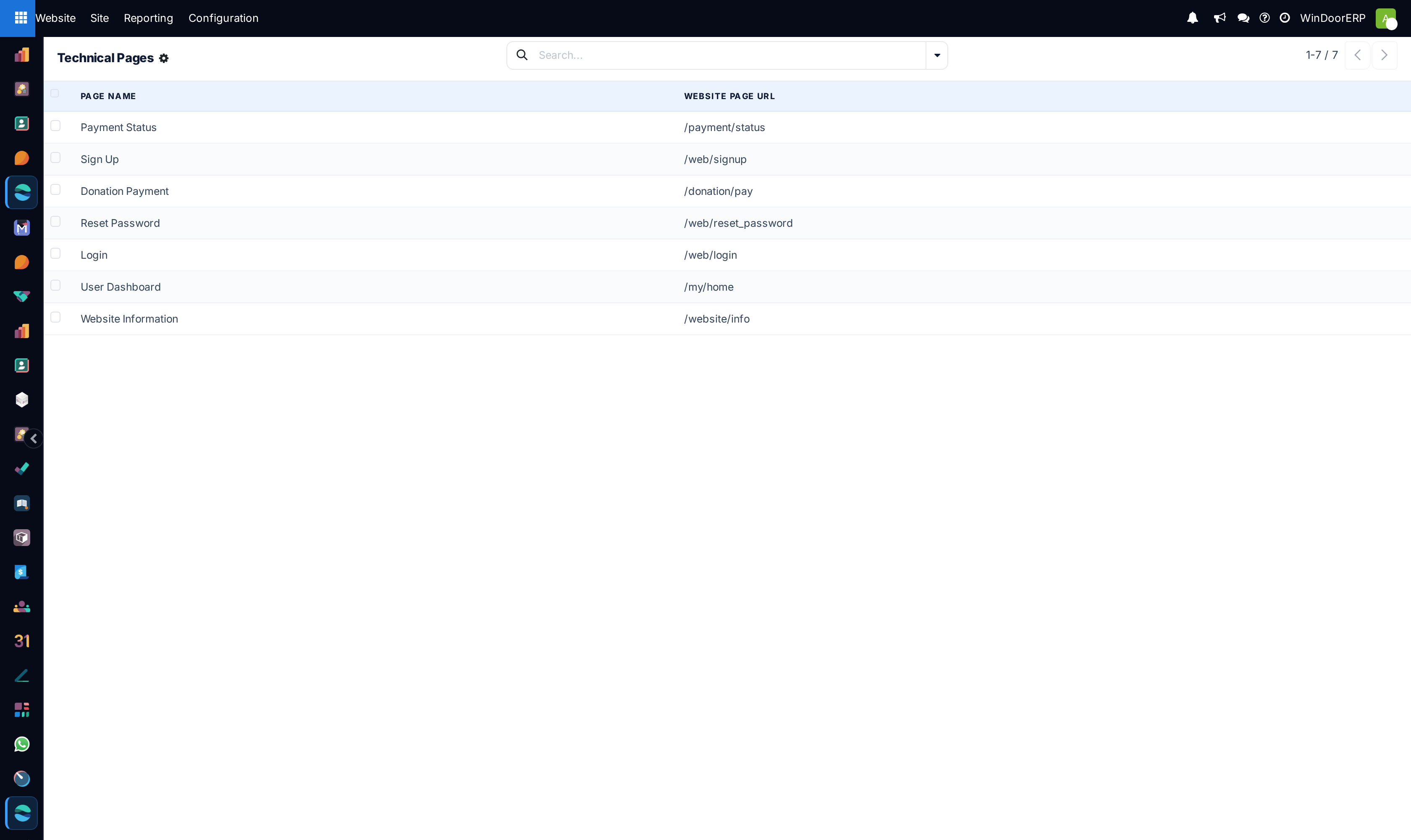 Technical and system web pages registry